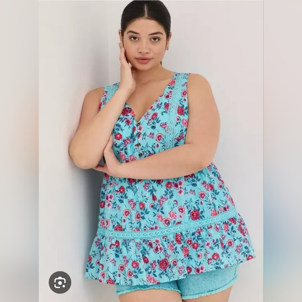 NWT Torrid Babydoll Cotton Crochet Inset Tiered Tank Size 0 L (12)